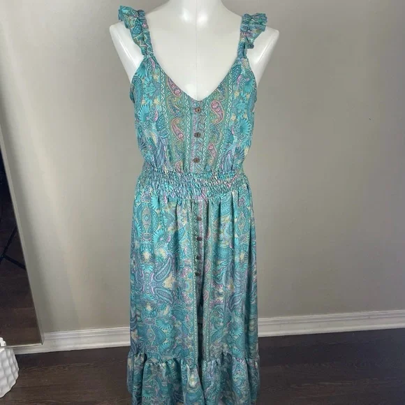 Anthropologie Boemo Turquoise and Pink Paisley Maxi Dress - Picture 1 of 14